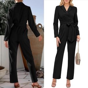 NWT One Piece Jumpsuits Long Sleeve Belt Wide Leg Pants Romper Dressy SIZE Small